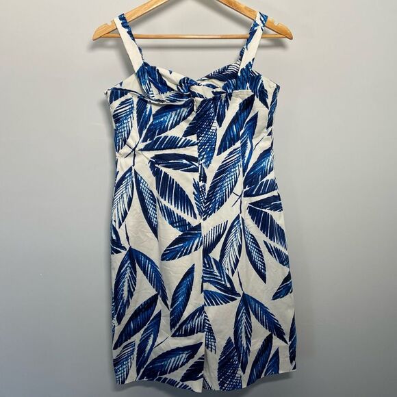 Jones New York Signature Aegean Dress Blue & White Leaf Print Coastal Cottage 8 - Picture 4 of 9